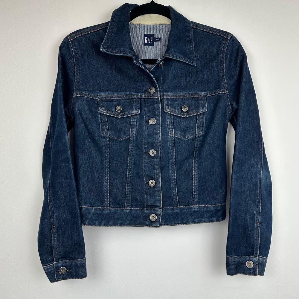 Gap Womens Classic Soft Denim Button-Up Dark Blue Wash Classic Jean Jacket XS